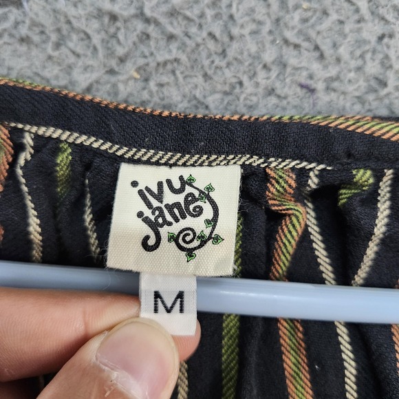 Ivy Jane Blouse Womens Medium Black Striped Embroidered Boho Peasant Tunic Top - Picture 2 of 6